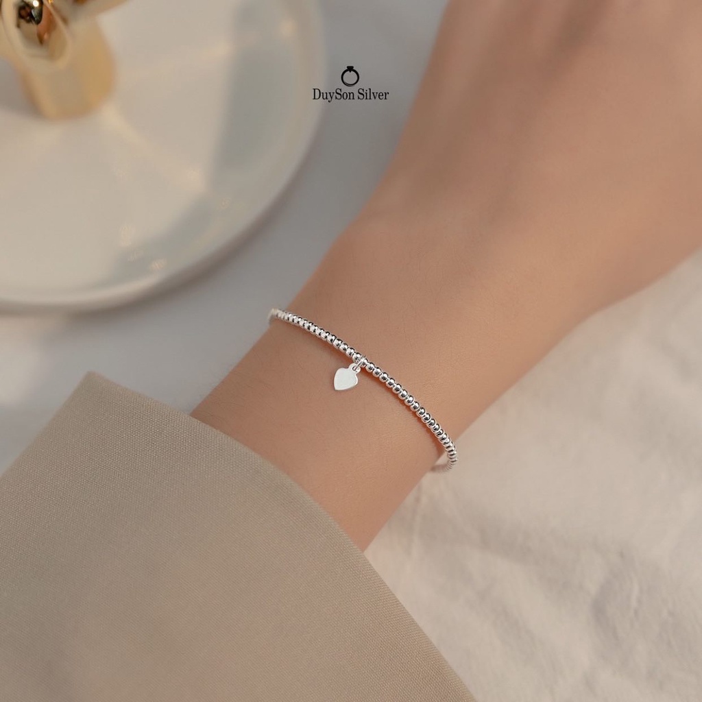 Lắc tay bạc nữ bi tròn charm trái tim DUYSON SILVER, vòng tay bạc 925 đơn giản cá tính [LTKX6]