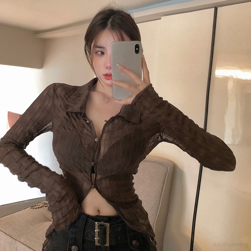 Áo Sơ Mi Tay Dài Xuyên Thấu Phong Cách Hàn Quốc Dành Cho Nữ