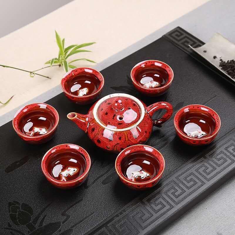 Bộ Ấm Chén Cá 6D Men Ngọc