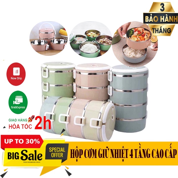 Hộp cơm giữ nhiệt 4 tầng lõi inox Lunch Box, hộp cơm văn phòng nhỏ gọn, tiện lợi