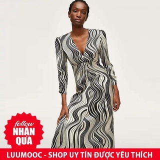 Zara Morocco full tag - Đầm họa tiết vằn DV07VVG57N8 New