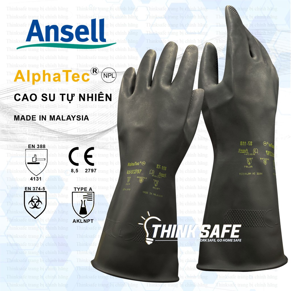 Găng tay chống hóa chất Alphatec 87-118 bao tay chống dầu, chống hóa chất (Màu đen)
