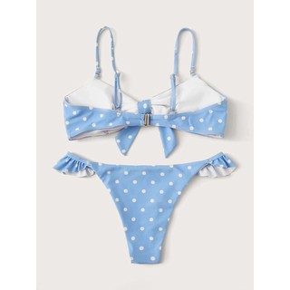 [BKN536] SET BIKINI CHẤM BI NƠ NGỰC MÀU XANH