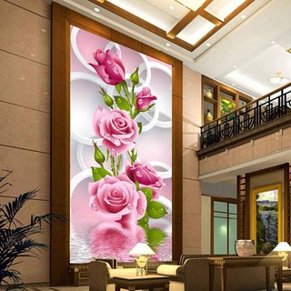 tranh thêu chữ thập hoa hồng đứng