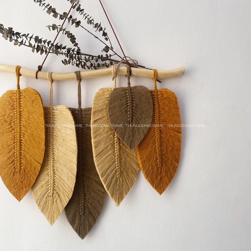 Tranh treo tường/thảm rèm treo tường chiếc lá dài macrame trang trí