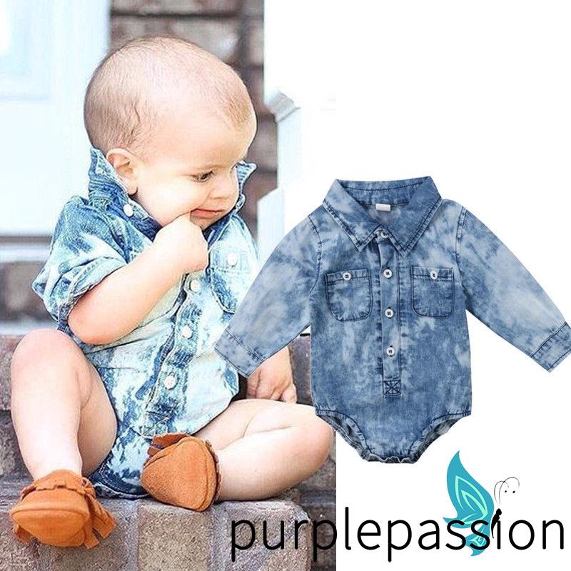 Infant Newborn Baby Boy Girl Denim Bodysuit Romper Jumpsuit Clothes Outfits