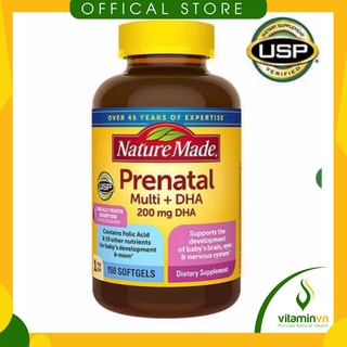 [ CHÍNH HÃNG ] Viên uống cho bà bầu Vitamin Prenatal Multi+ DHA Natures Made Vitamin 150 viên