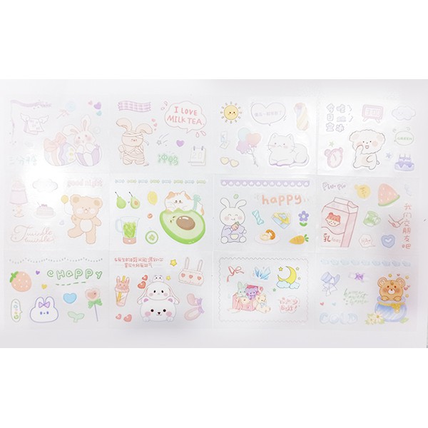 set sticker cô gái gấu thỏ roro jump SSI1 12 tấm sticker cute sticker dễ thương