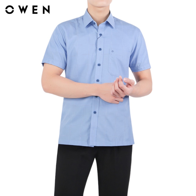 Áo sơ mi ngắn tay Nam Owen  Bạc hà Body Fit màu Xanh - BA220401NT