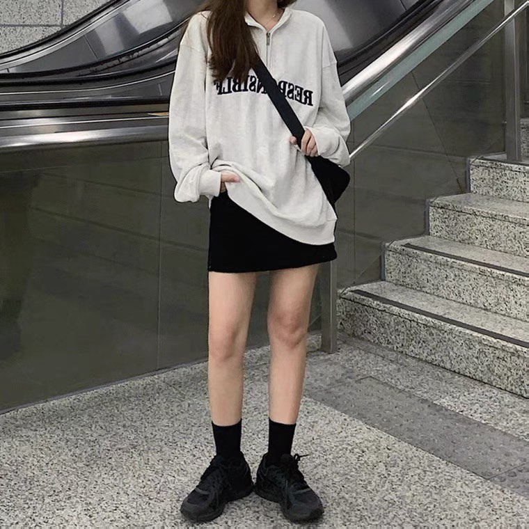 Áo sweater zip áo polo unisex tay dài khóa kéo form rộng ullzang KURI.ORD