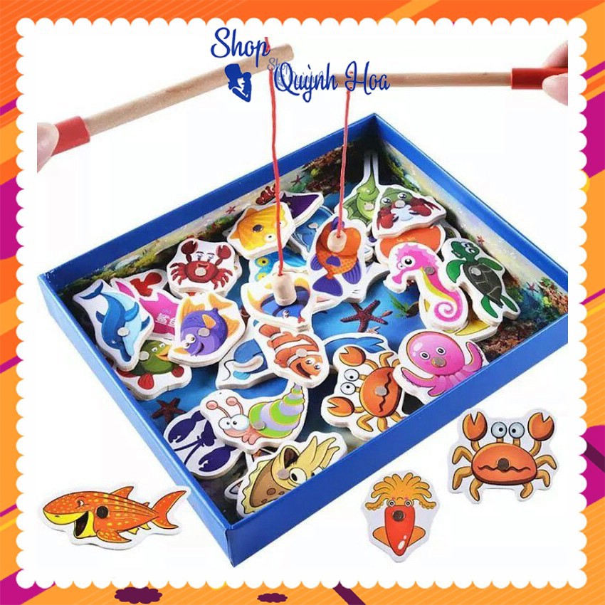 Đồ chơi gỗ - Đồ chơi thông minh - Câu cá nam châm bằng gỗ / Câu cá gỗ có nam châm, 25.6 x 20.7 x 4 cm, 310g