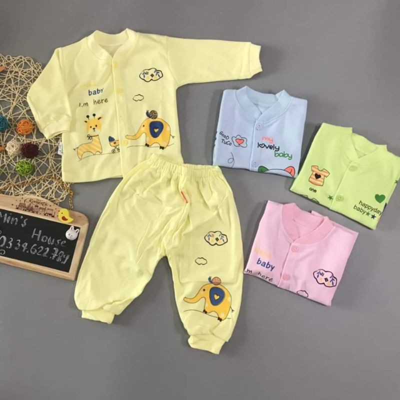 Bộ Quần Áo Bình Sữa Cotton Dài tay Cho Bé 3-10kg