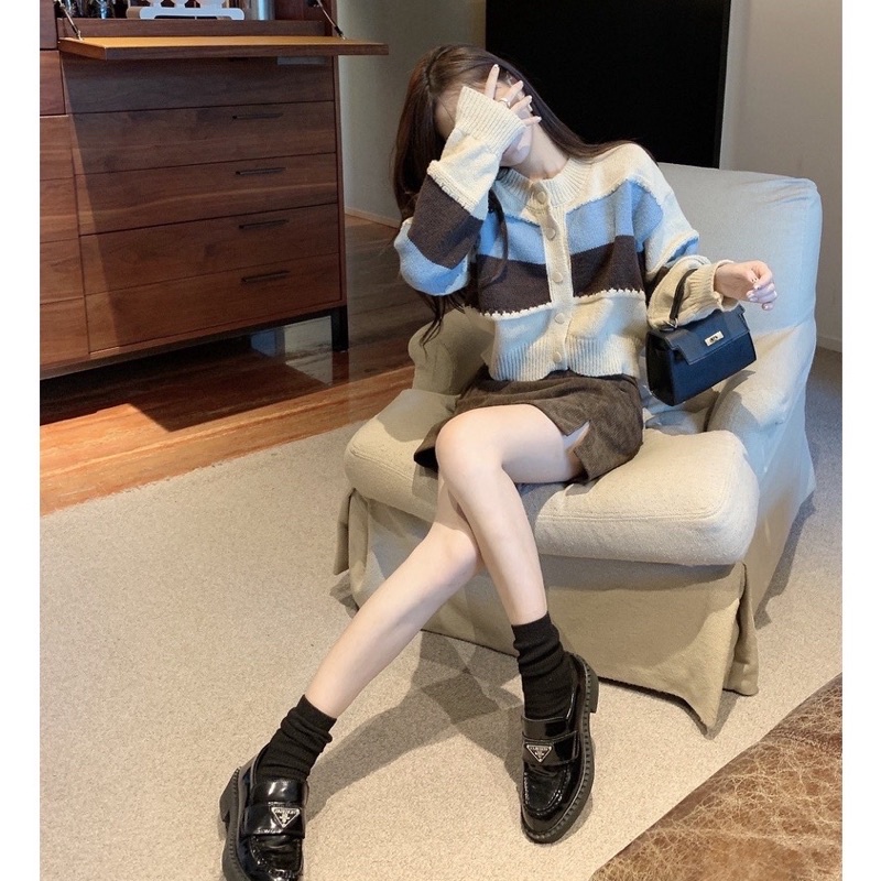 Áo len cardigan,áo khoác len crt, len nhung cừu dệt kim cổ tròn khuy đá cao cấp