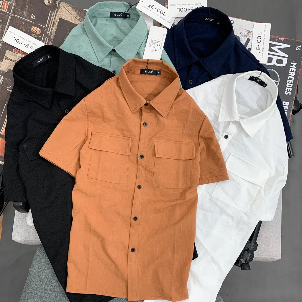 Áo sơ mi nam áo sơ mi đũi cổ bẻ túi hộp E-COL(45-83kg) Phom chuẩn Vải Mát | BigBuy360 - bigbuy360.vn