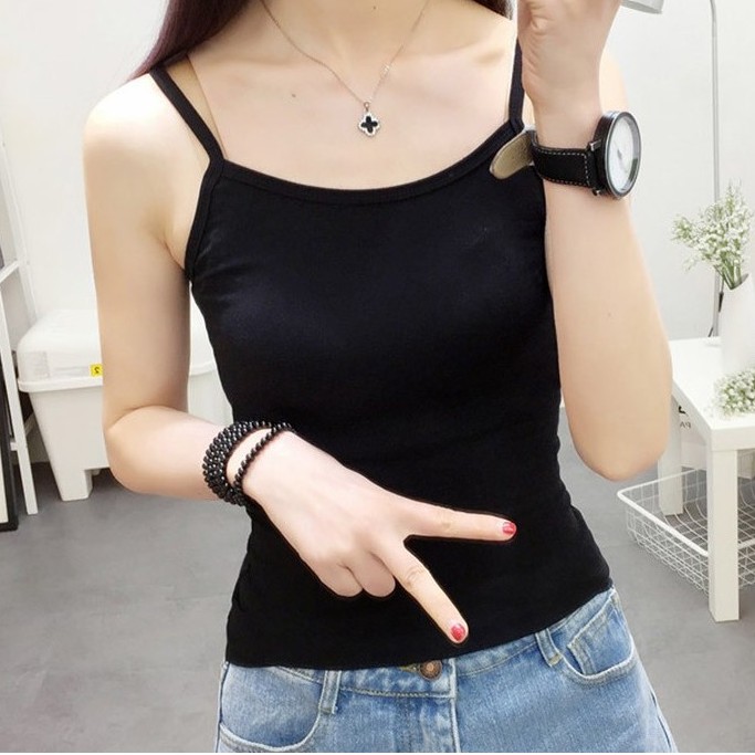 Áo hai dây RENJIANVSHENG dáng ôm màu trơn phong cách thời trang gợi cảm