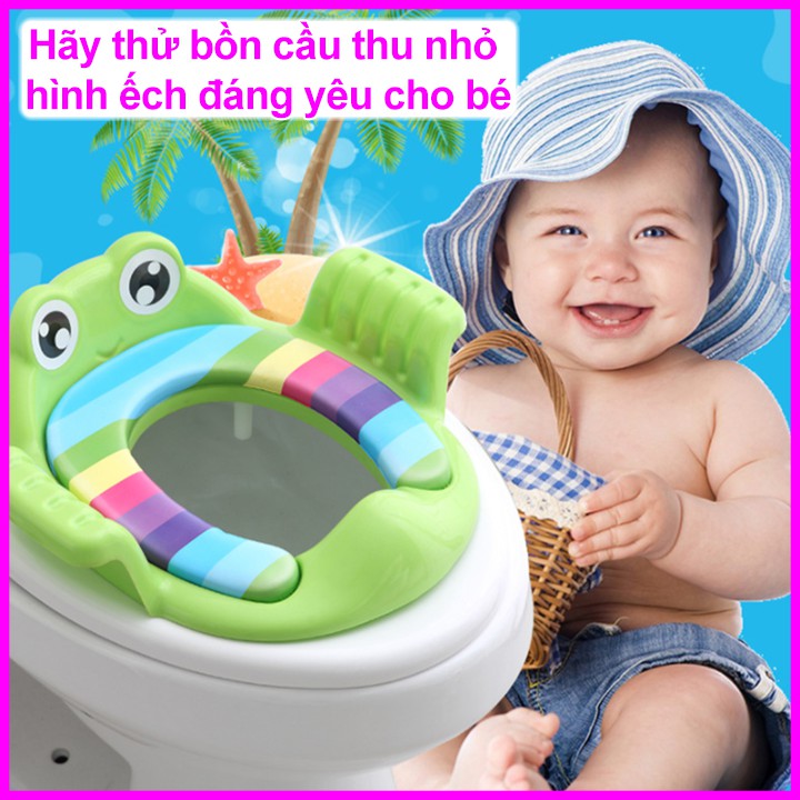 Bệ thu nhỏ bồn cầu cho bé có tay vịn kèm tấm mút êm ái an toàn, bệ lót bồn cầu tự đi vệ sinh cho bé từ 1 đến 7 tuổi