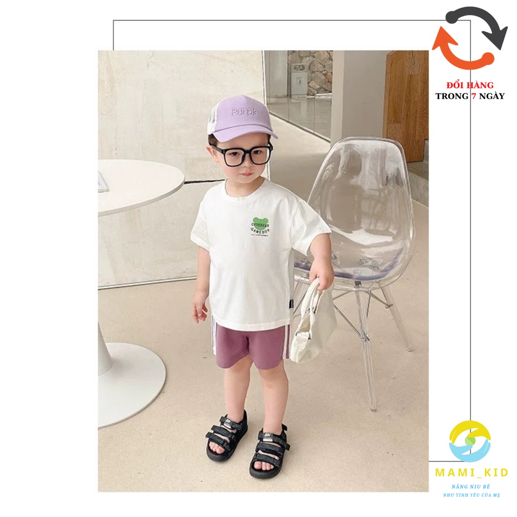 quần short bé trai phối sọc thể thao sành điệu 100% cotton đẹp, mamikid