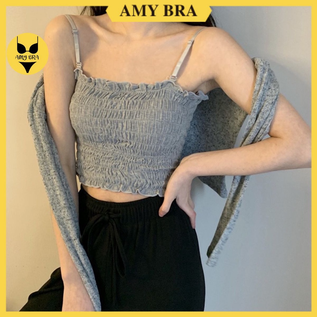 Áo Bra 2 Dây Nhún - Bra Cotton Dáng Croptop - Áo Ngực Mút Mỏng, Xinh Xắn  AMYBRA B6843