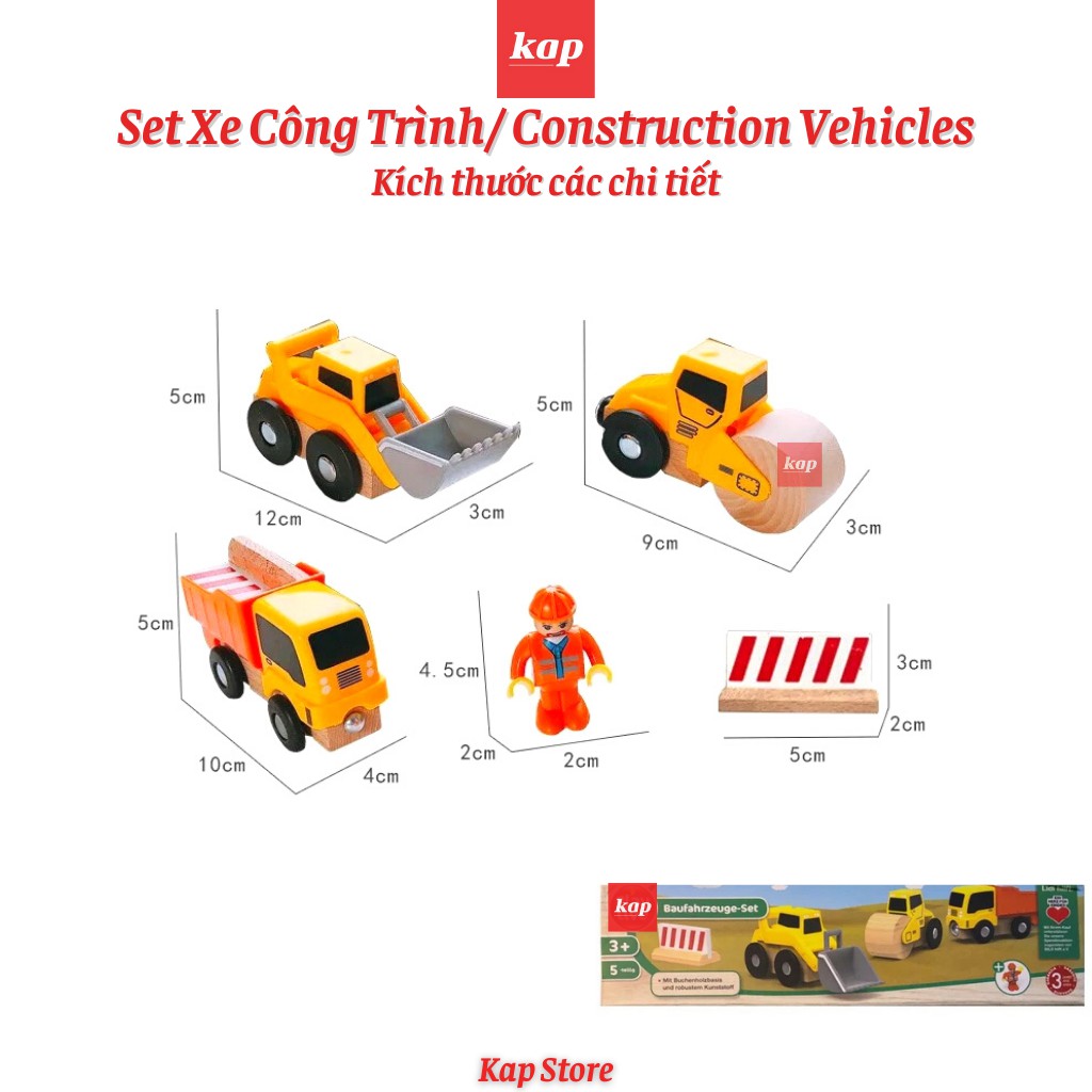 Set 3 xe đế gỗ xuất khẩu Châu Âu, xe nông trại, xe đua, xe cứu hộ, xe công trường