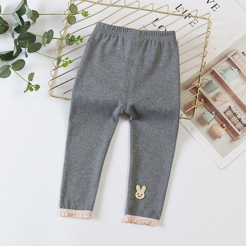 Quần legging bèo chân ren đínhi thỏ bé gái size 7-15kg QD01
