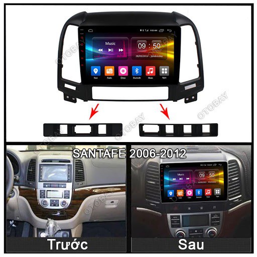 Màn Hình Android 9 inch Cho SANTA FE 2006-2012 - Đầu DVD Chạy Android Kèm Mặt Dưỡng Giắc Zin Hyundai Santa Fe