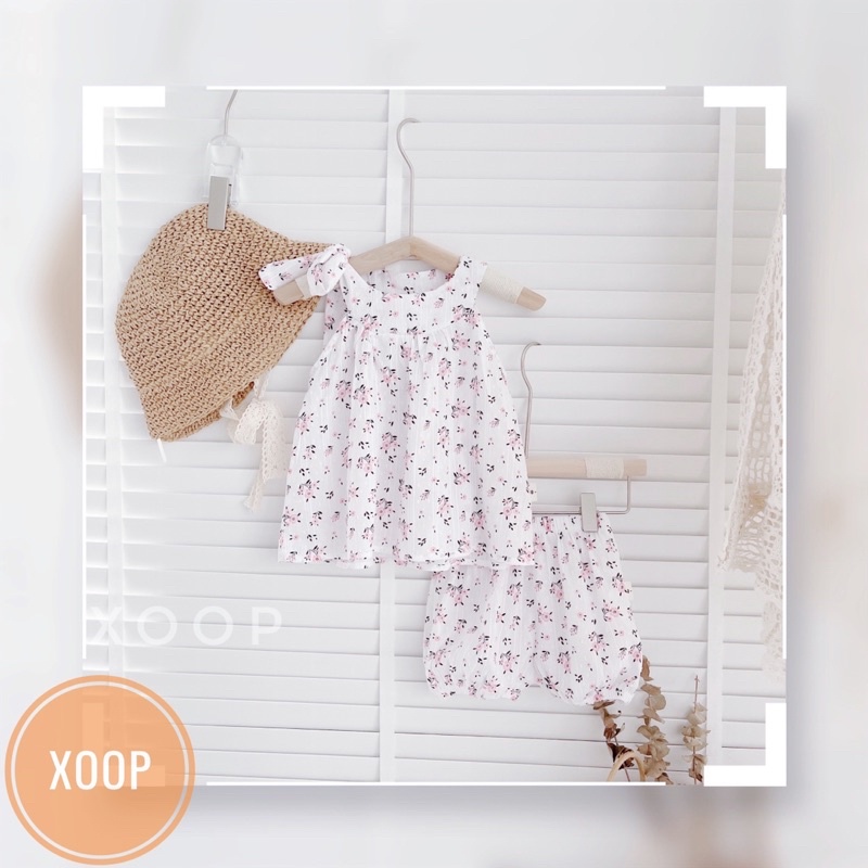 Bộ thô trắng cổ buộc dây nơ cho bé gái xịn đẹp(8-18kg)