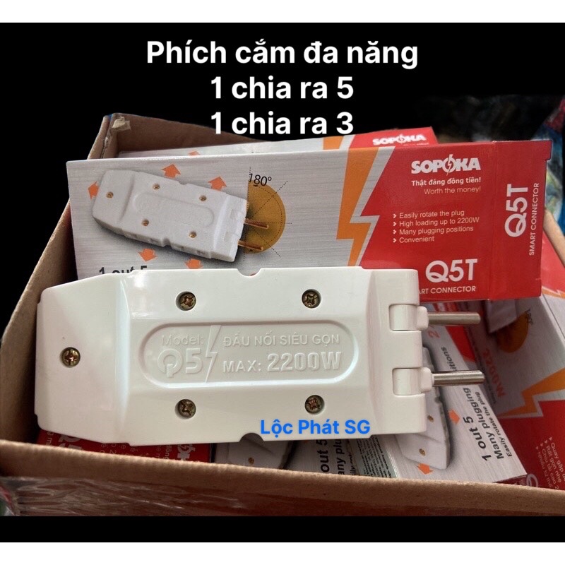 Phích cắm điện 1 ra 3, ra 5  - Ổ cắm nối chia 5 ngã SOPOKA, OMINSU, ba chạc năm chạc dẹt đa năng