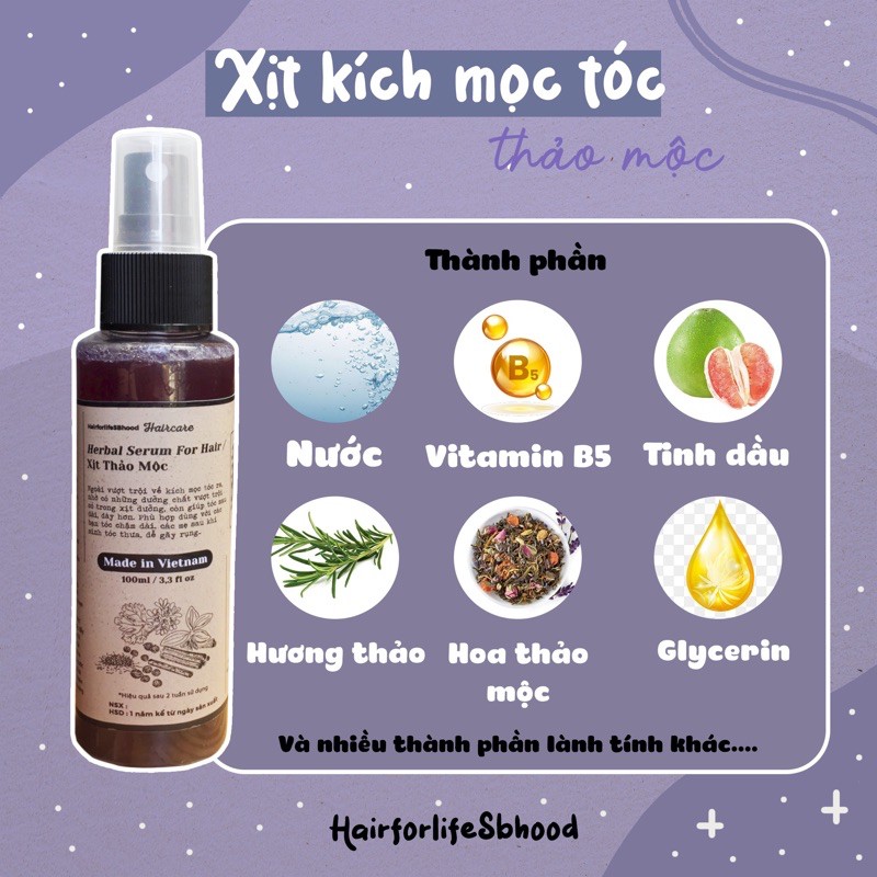 Xịt tóc thảo mộc giúp kích thích mọc tóc ⚡CAO CẤP⚡ chăm sóc da đầu, nuôi dưỡng sợi tóc nhanh dài. Herbal Essenges For Ha