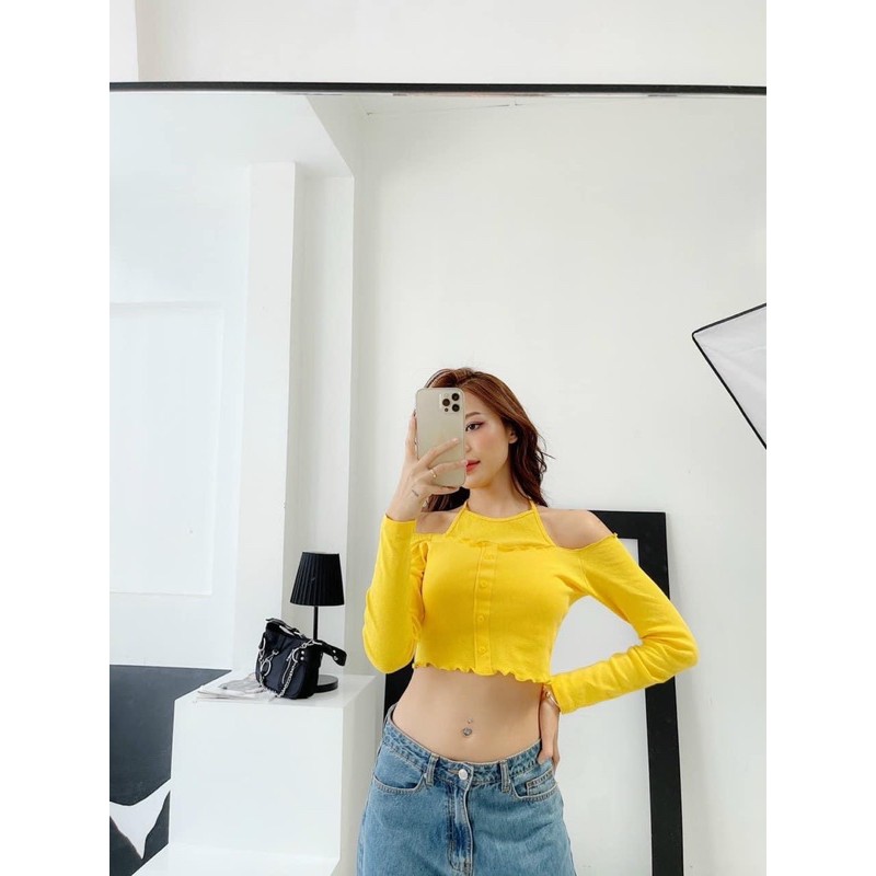 [Mã FAMAYWA giảm 10K đơn 50K] (SHIP 24H ) áo ctoptop tay dài cổ yếm kèm ảnh thật | BigBuy360 - bigbuy360.vn