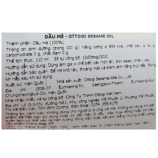 Dầu Mè Otoki (110ml)