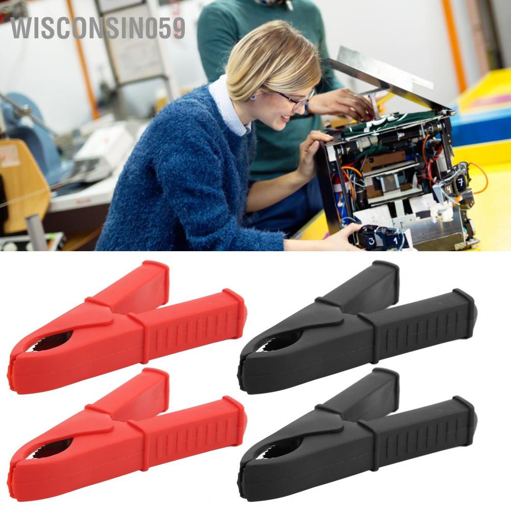 Wisconsin059 2 Pcs Insulated Clip 100mm All Copper Battery Electrical Test Insulation Spring Alligator