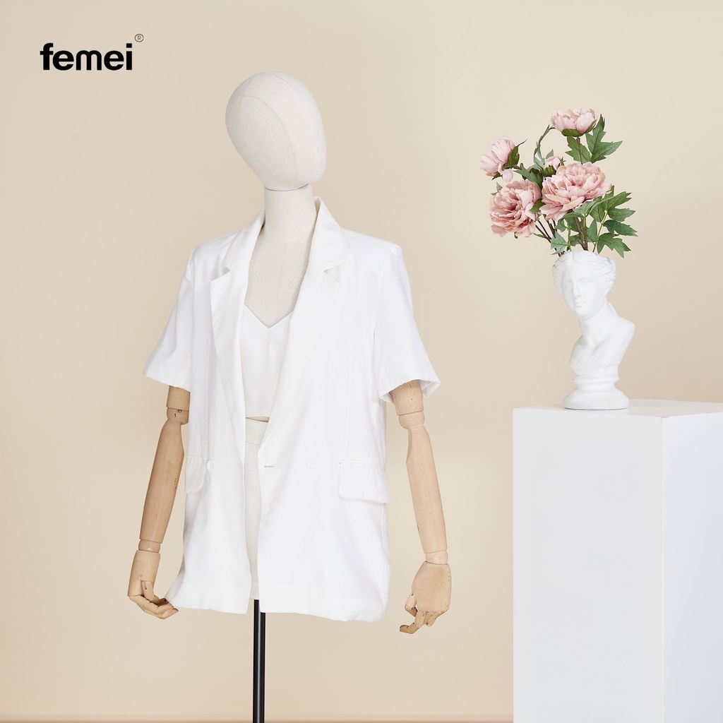 femei - Set KAY BLAZER 3 món ( áo blazer - quần short - áo 2 dây ) - ( Trắng)