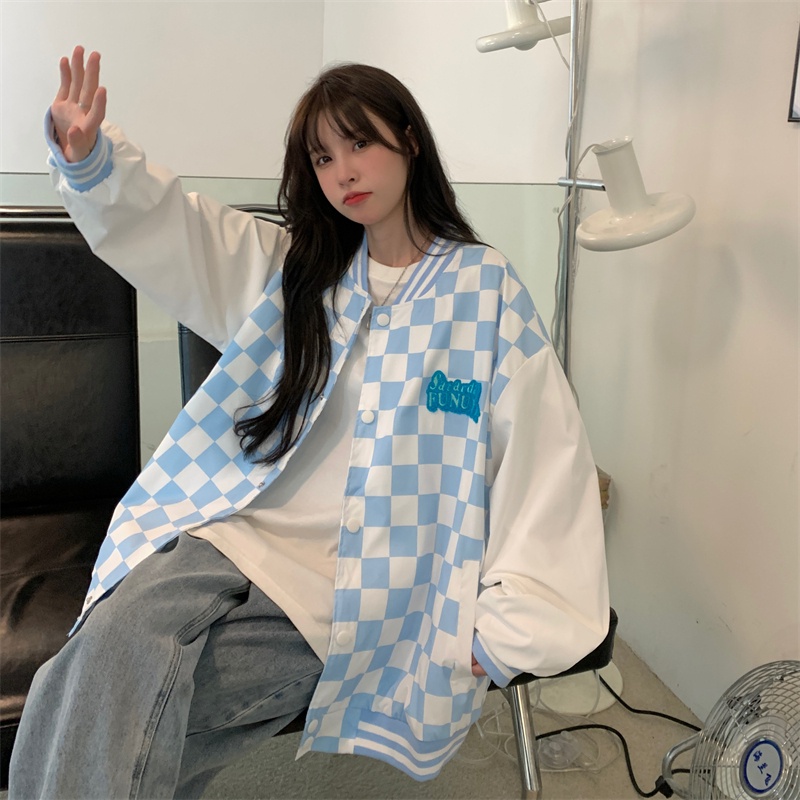 ZHELIHANGFEI Áo Khoác Cardigan Dài Tay Họa Tiết Ca Rô Thời Trang Dành Cho Nữ