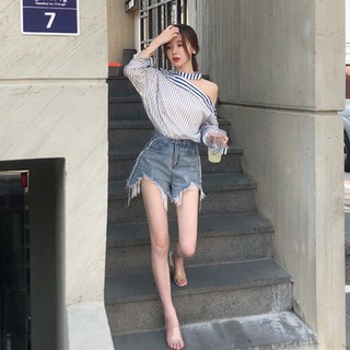(Hàng Sẵn]  ÁO SƠ MI SỌC LỆCH VAI QUẢNG CHÂU ORDER MÃ 34782