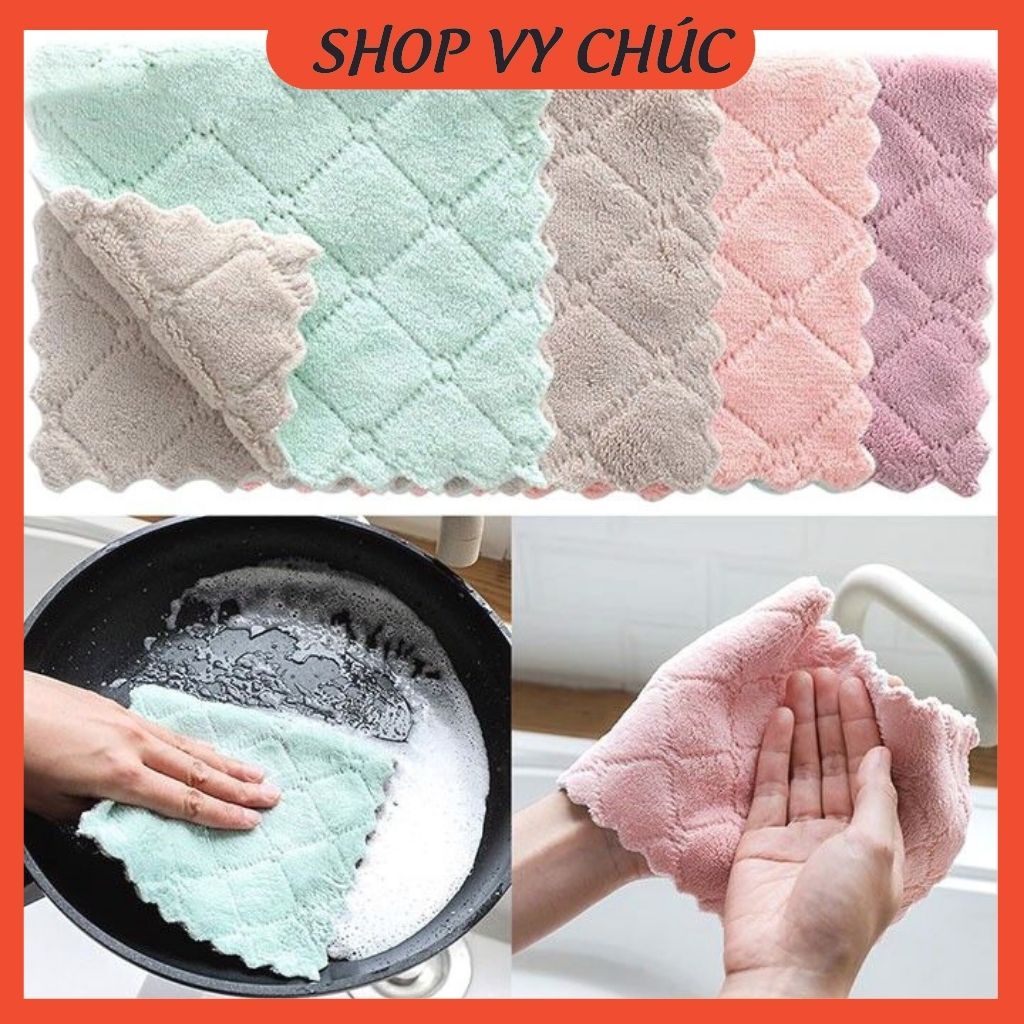 Khăn lau đa năng, set 3 chiếc, lau bếp, bát đĩa, cốc chén, thấm nước, không dính bụi khăn, 100% cotton, nhanh khô KT12