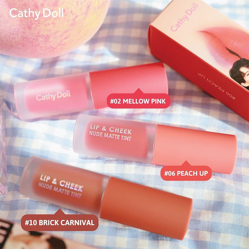 Son kem và má hồng Cathy Doll Lip &amp; Cheek Nude Matte Tint 3.5g