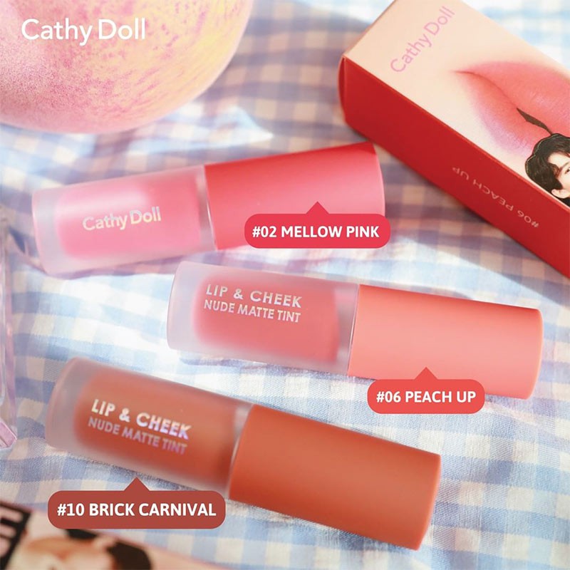 Son kem và má hồng Cathy Doll Lip & Cheek Nude Matte Tint 3.5g