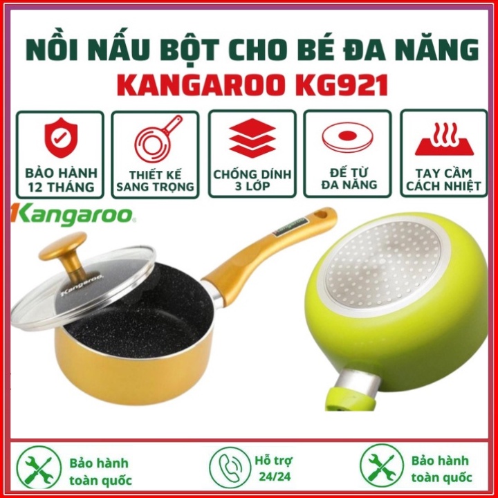 Nồi nấu bột cho bé cao cấp đáy từ Kangaroo KG921 Chính hãng có vân đá, đường kính 16 cm,có lớp chống dính-BH 12 Tháng