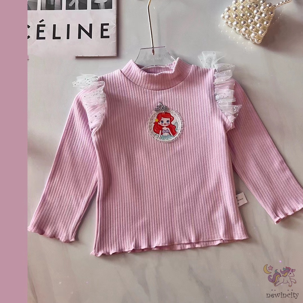 Áo Sơ Mi In Họa Tiết Hoạt Hình Phối Lưới Phong Cách Hàn Quốc Thời Trang Mùa Thu Cho Bé