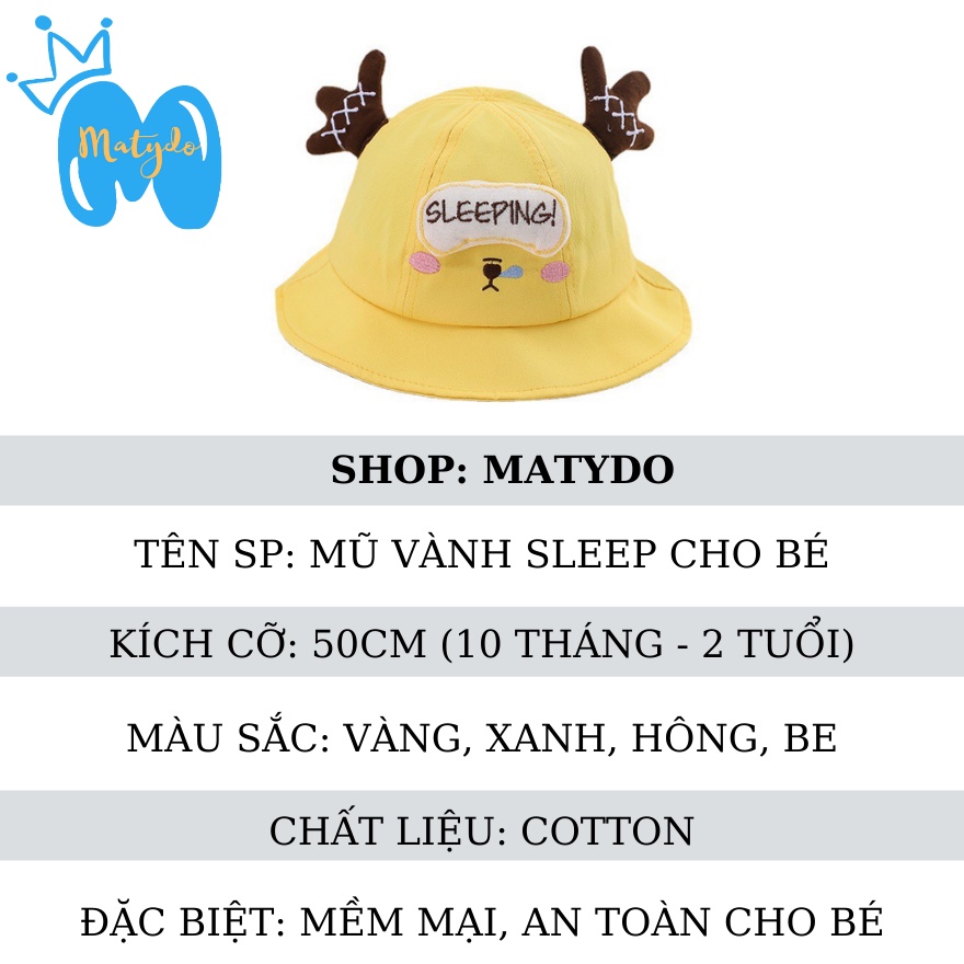 Mũ cho bé trai bé gái MATYDO rộng vành hình sleep cute đáng yêu phụ kiện mũ nón trẻ em