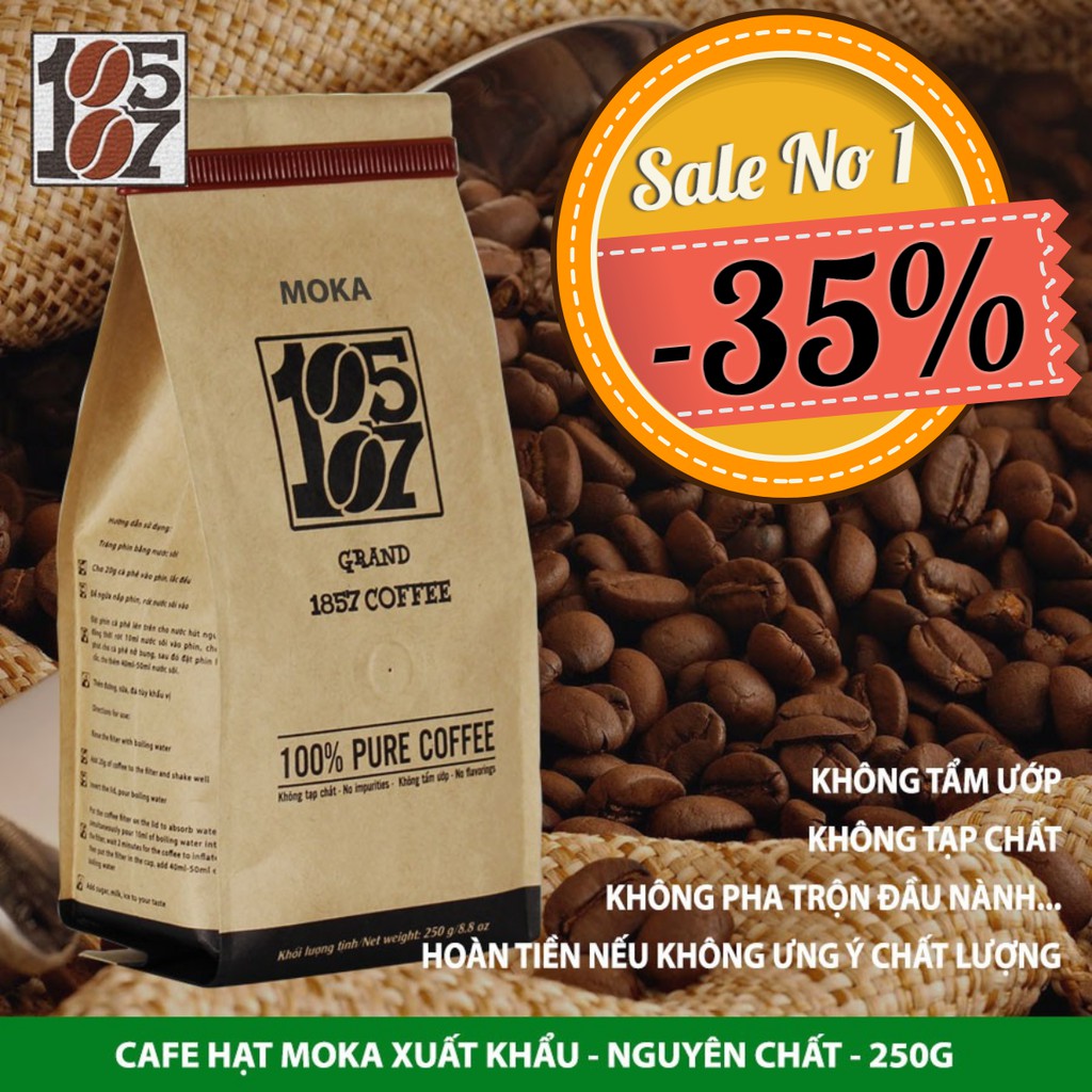 1KG Cà phê Hạt MOKA thượng hạng ❤️️ FREESHIP ❤️ nguyên chất không pha trộn tẩm ướp hương liệu - grand 1857 coffee