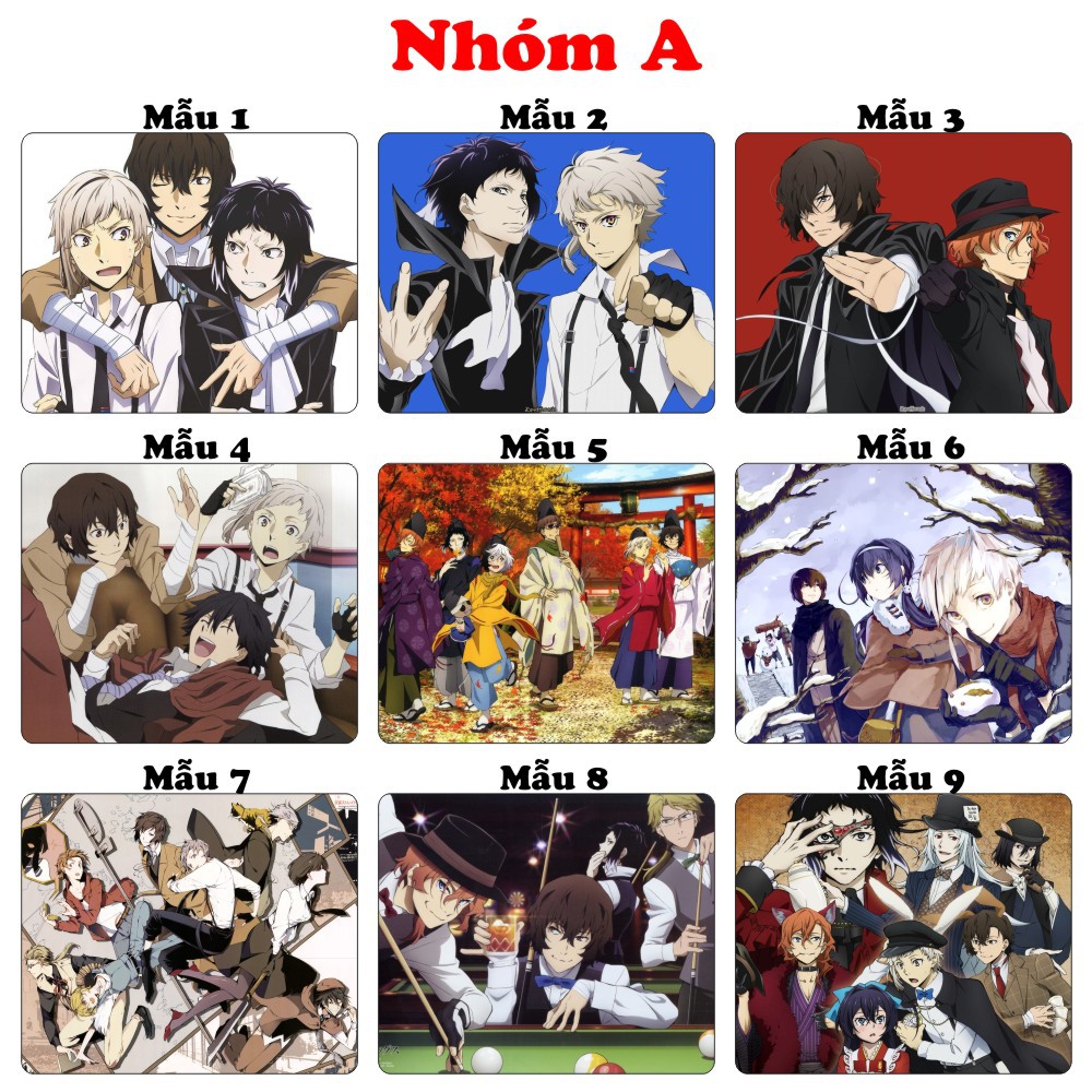 &lt;18 mẫu 2 bộ&gt; Lót chuột máy tính Anime Bungou Stray Dogs, Ma Đạo cỡ bàn di chuột lớn 20x24cm chất liệu mouse pad cao su