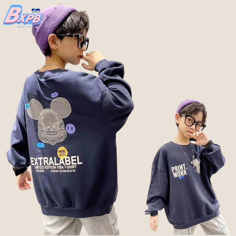 Áo sweatshirt BXPB cổ tròn tay dài phong cách Hàn Quốc thời trang dành cho trẻ em