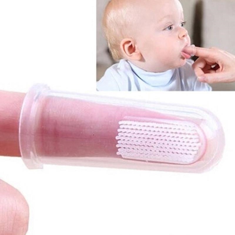 Bàn chải đánh răng em bé đeo ngón tay bằng silicone siêu mềm tiện lợi