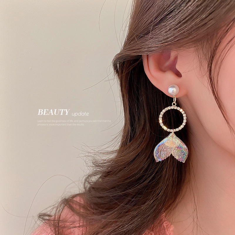 Bông Tai Mạ Bạc 925 Hình Đuôi Cá Đơn Giản Phong Cách Hàn Quốc Thời Trang