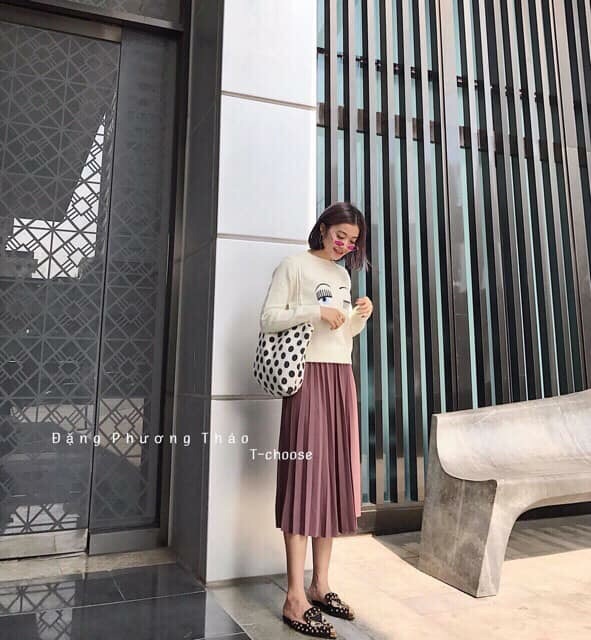 Chân váy dài xếp ly ( màu đen, xanh, hồng , da) | BigBuy360 - bigbuy360.vn