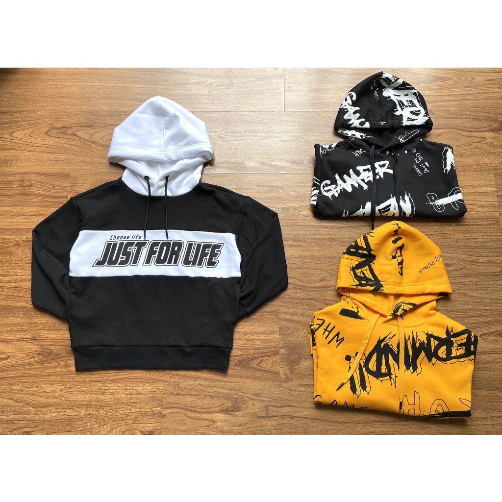 Áo nỉ hoodie bé trai phối chữ