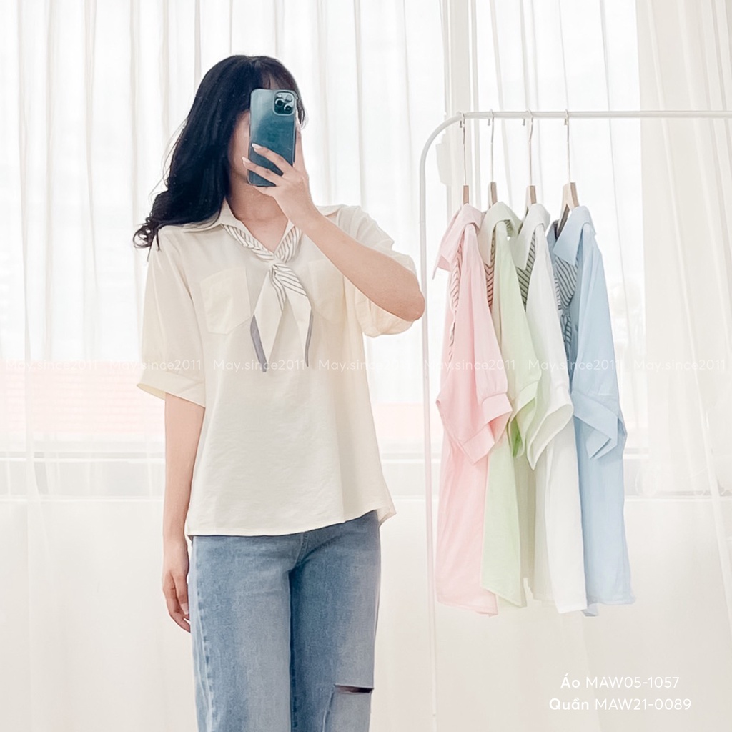Áo Sơ Mi MAY.SINCE2011 2 Túi Ngực Kèm Khăn Mềm Mát, Thanh Lịch MAW05-1057