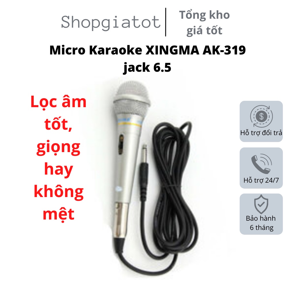 Mic Hát Karaoke XINGMA AK-319, micro hát có dây cao cấp có bảo hành chất lượng âm thanh cao, livestream mini