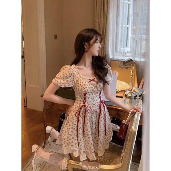 Jiashucheng Đầm Hoa Phối Ren Bèo Nhún Thời Trang Mùa Hè Xinh Xắn Cho Nữ